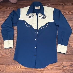 Men's Western Blue and Cream Shirt